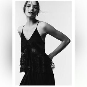 Zara LIMITED EDITION COMBINED LACE TOP
 Black Lace Tiered Camisole black Sz L